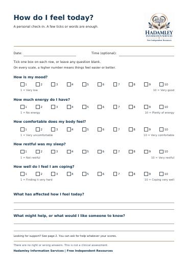 First page of How do I feel today?